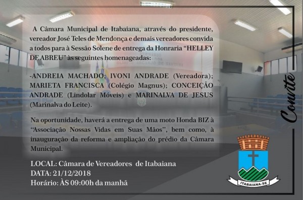 Reforma e ampliação do prédio da Câmara Municipal de Itabaiana será inaugurado nesta sexta-feira (21/12), às 09h00 da manhã.