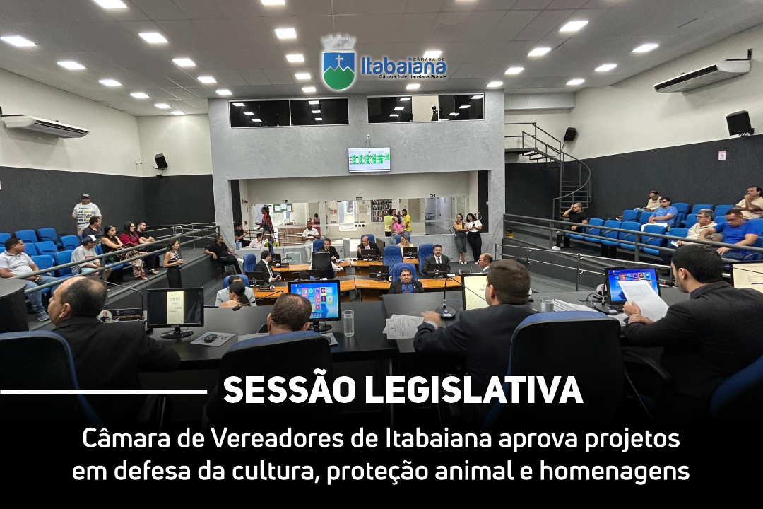 Câmara de Vereadores de Itabaiana aprova projetos em defesa da cultura, proteção animal e homenagens