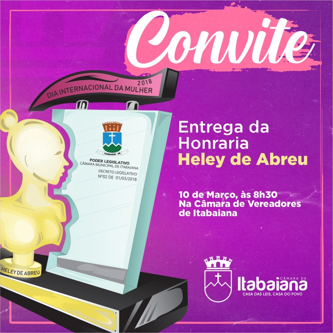 Dia da Mulher: Câmara entregará honraria Heley de Abreu à 15 mulheres